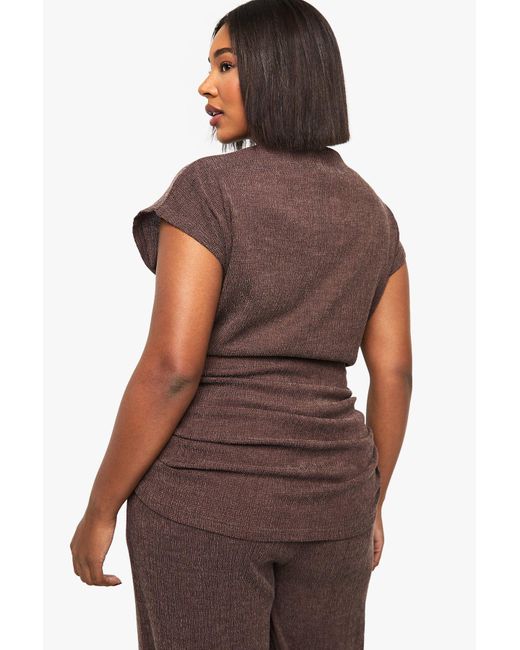 Boohoo Brown Plus Ruched Side Asymmetric Top