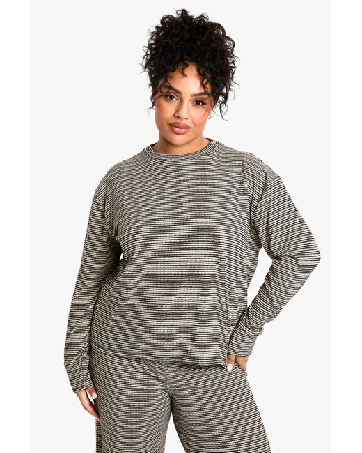 Boohoo Gray Plus Stripe Long Sleeve Down Top