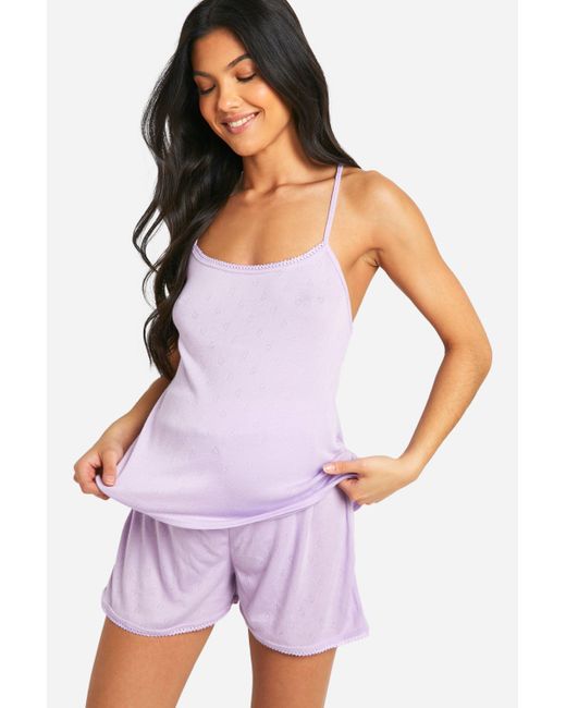 Boohoo Purple Maternity Pointelle Lace Trim Cami And Short Pyjama Set