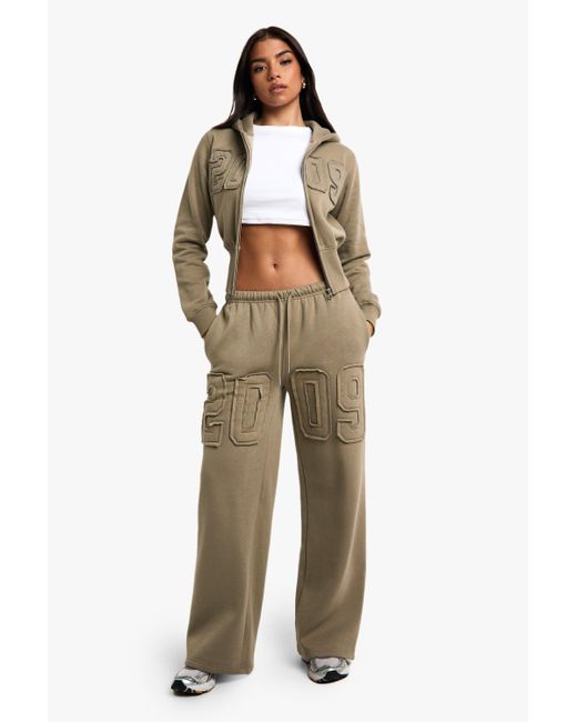 Boohoo Metallic 2009 Applique Zip Through Shrunken Tracksuit