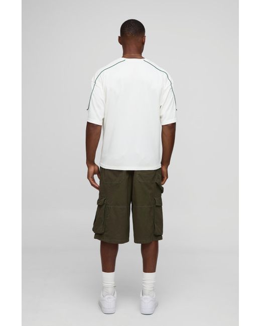 BoohooMAN Green Elasticated Waist Long Line Baggy Carpenter Cargo Shorts for men