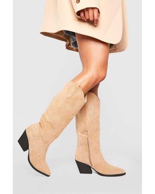 Boohoo Tab Detail Western Cowboy Boots in Natural | Lyst Canada