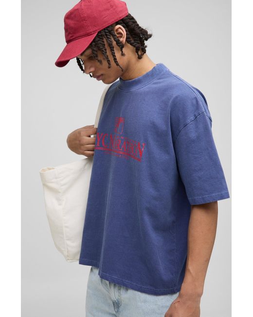 BoohooMAN Oversized Boxy NYC Marathon Leisure Wash T-Shirt in Blue für Herren