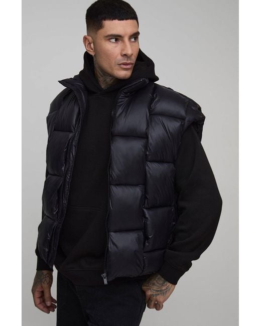 Tall High Shine Weft Oversized Funnel Neck Gilet Boohoo de color Black