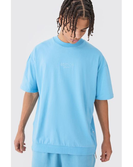 BoohooMAN Oversized Heavyweight Zip Hem T-shirt in Blue für Herren