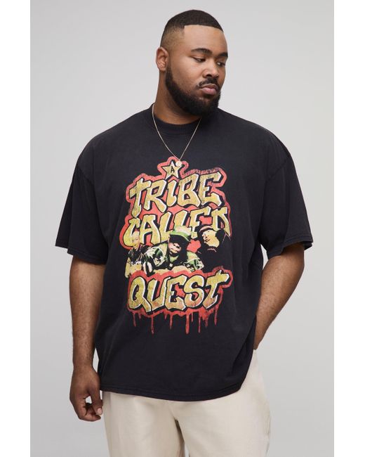 BoohooMAN Gray Plus Oversized A Tribe Called Quest License Acid Wash Print T-Shirt for men