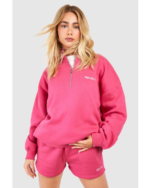 Boohoo Pink Dsgn Studio Script Oversized Half Zip Sweatshirt
