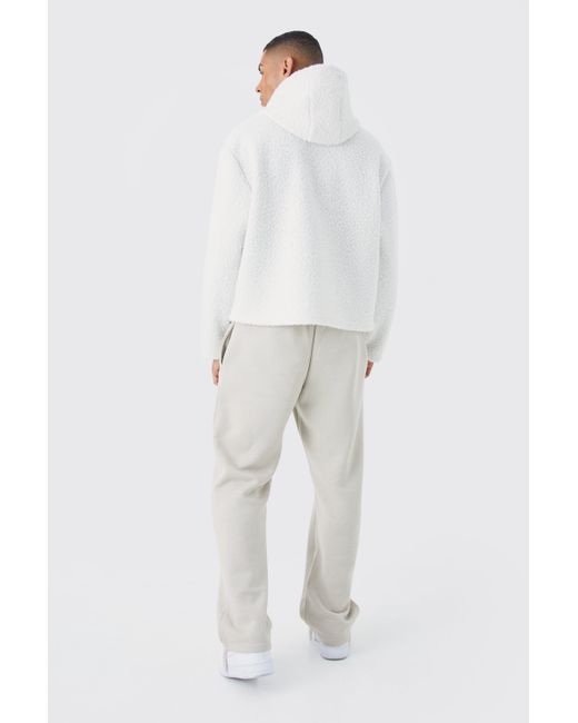 BoohooMAN White Oversized Boxy Boucle Borg Hoodie for men