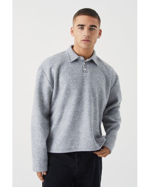 BoohooMAN Gray Oversized Boxy Brushed Heavyweight Rugby Sweatshirt for men