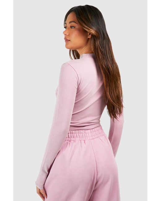 Boohoo Pink Dsgn Studio Washed Long Sleeve One Piece