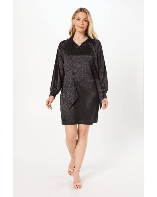 Wallis Black Jacquard Satin Pussybow Shift Dress