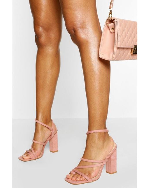 Boohoo Padded Strap Square Toe Block Heels in Pink | Lyst
