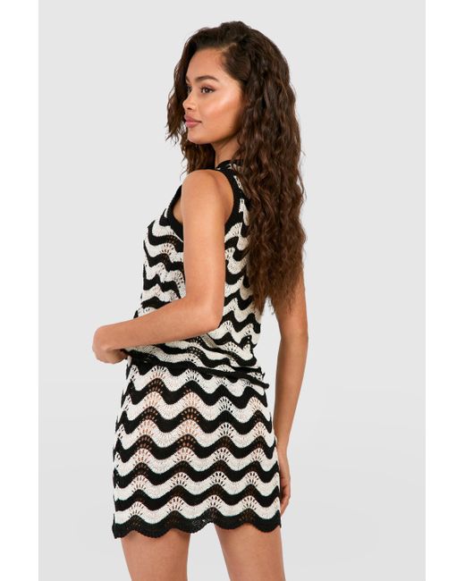 Boohoo Black Zig Zag Crochet Knitted Mini Skirt