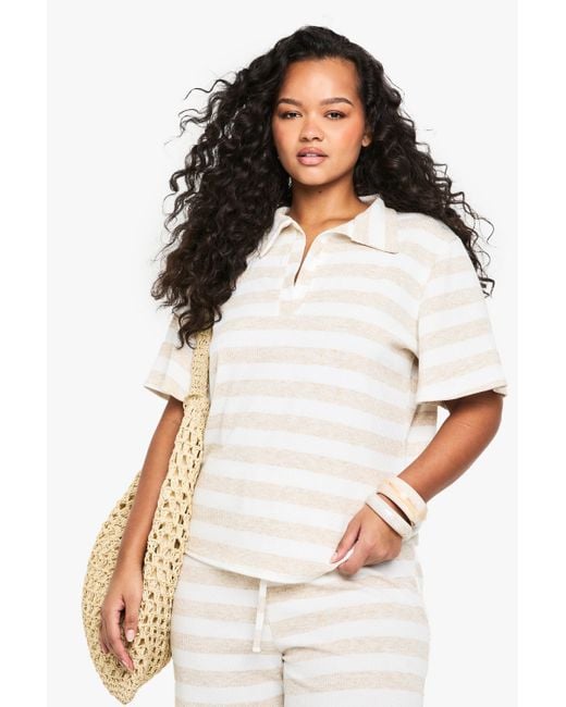 Boohoo White Plus V Neck Collared Knitted Top