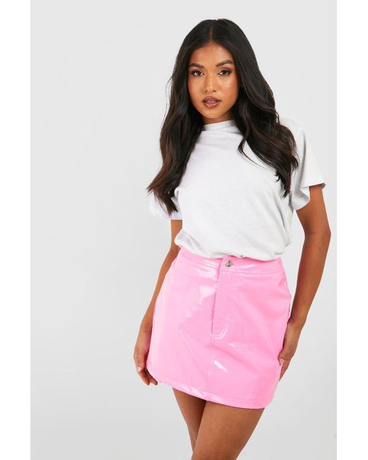 Boohoo Pink Petite Vinyl Mini Skirt