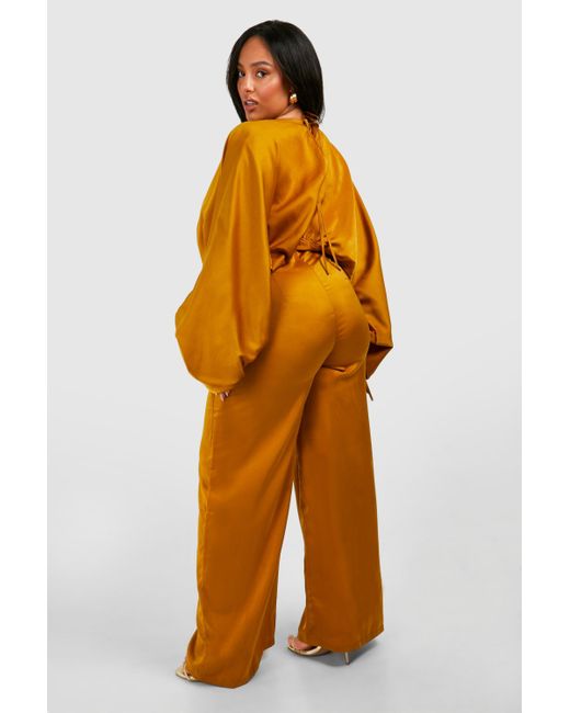 Boohoo Orange Plus Matte Satin Extreme Sleeve Jumpsuit