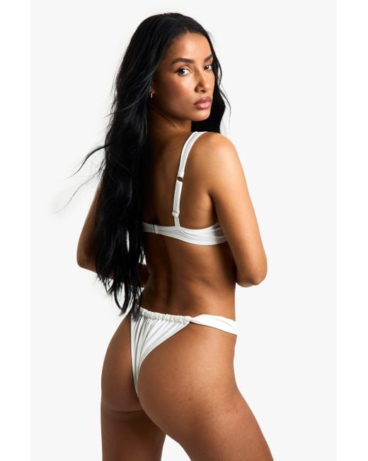 Boohoo White Swimwear Essentials Ruched Brief