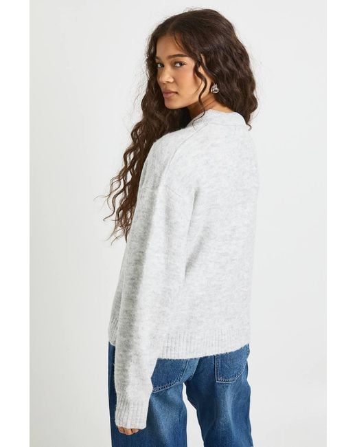 Boohoo White Collared Button Down Oversized Knitted Jumper
