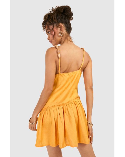 Boohoo Yellow Linen Beaded Mini Dress