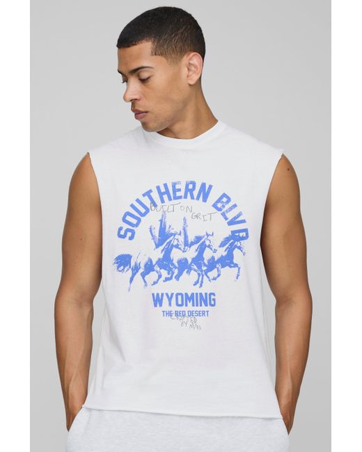 BoohooMAN Blue Oversized Boxy Southern Bronx Graphic Tank for men