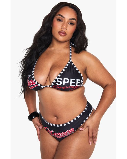 Boohoo Black Plus Graphic Triangle Bikini Set