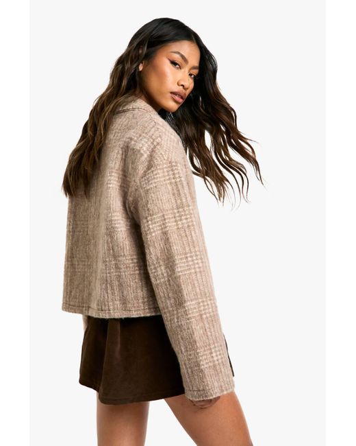 Boohoo Natural Check Wool Look Collar Jacket
