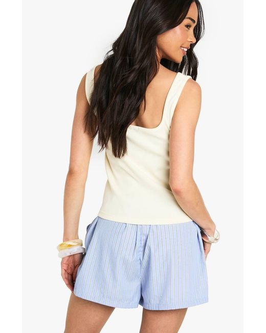 Boohoo White Rib Button Through Square Neck Top