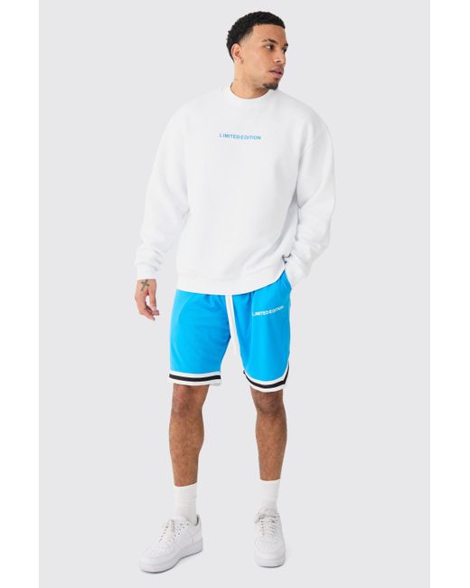 BoohooMAN Blue Oversized Limited Edition Sweat And Basketball Mesh Short Set for men