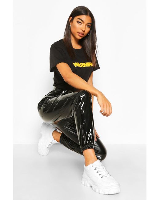 Boohoo Tall Vinyl Joggers in Black 