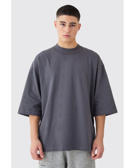 BoohooMAN Gray Oversized Half Sleeve Heavy Layed On Neck Carded T-shirt for men