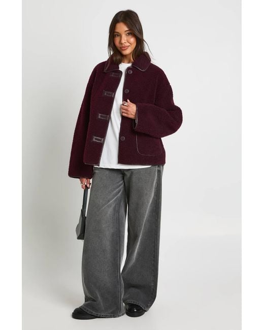 Boohoo Contrast Binding Collared Teddy Jacket