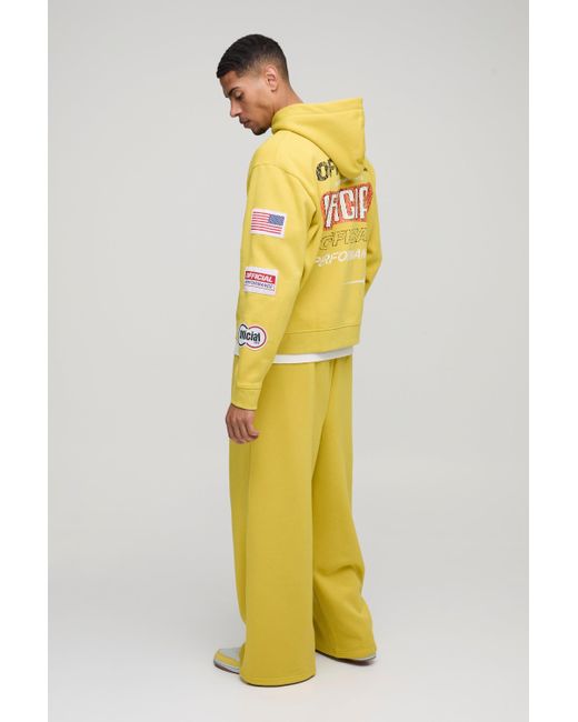 BoohooMAN Yellow Oversized Boxy Multi Moto Badge Zip Through Hooded Tracksuit for men