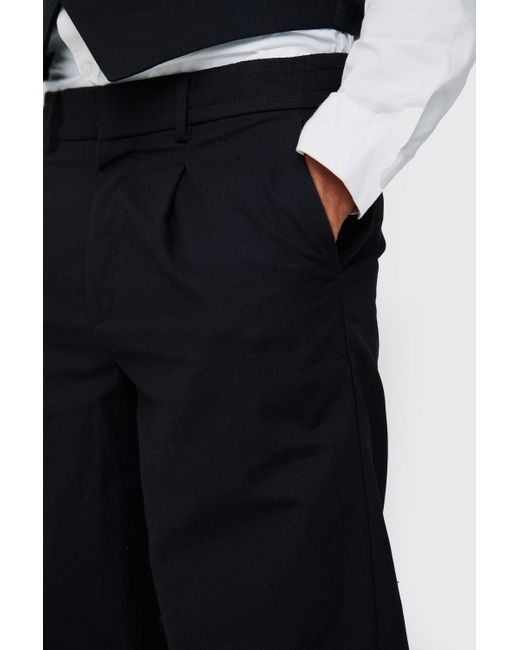 Comfort Waistband Linen Blend Wide Leg Trousers Boohoo de color Black