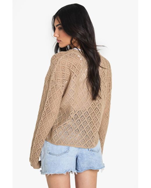 Boohoo Blue Crochet Slouchy Knitted Cardigan