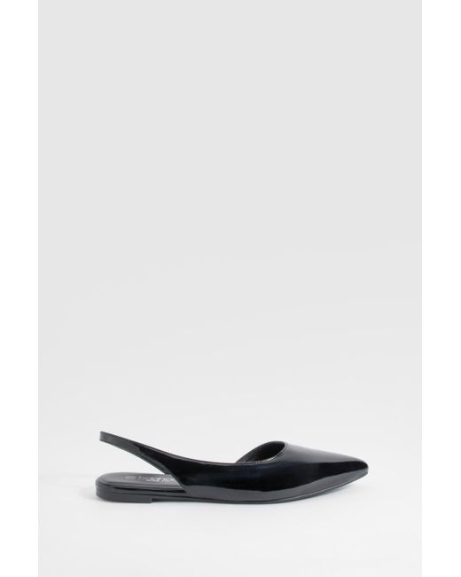 Boohoo White Wide Fit Slingback Patent Pointed Flats