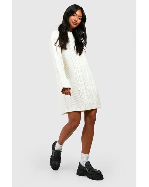 Boohoo White Cable Knit Mini Jumper Dress