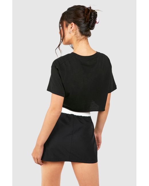 Boohoo Black Petite Contrast Waistband Drawcord Mini Skirt