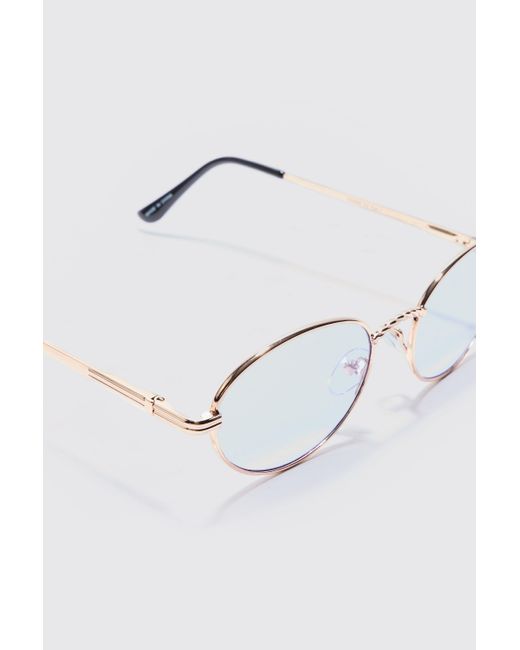Oval Metal Frame Sunglasses In Lilac Boohoo de color Blue