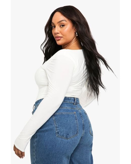 Boohoo White Plus Double Layer Slinky Square Neck One Piece