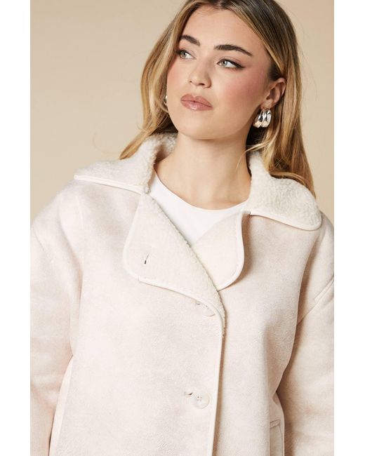 Dorothy Perkins Natural Button Through Borg Aviator Jacket