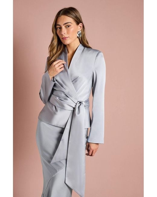 Coast Blue Structured Satin Wrap Jacket