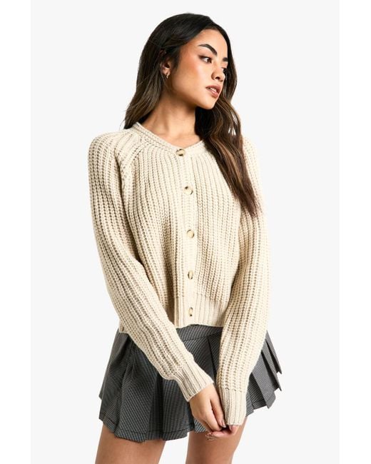 Boohoo Natural Knitted Button Through Cardigan
