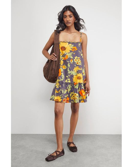 Warehouse Yellow Poplin Plaited Strap Sundress