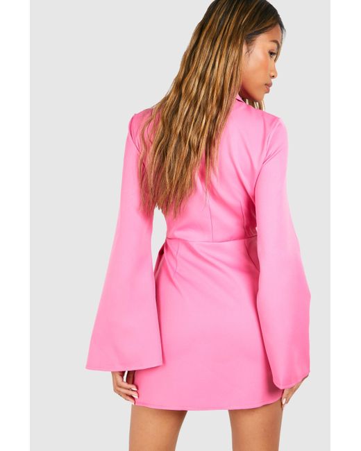 Boohoo Pink Buckle Detail Tie Waist Tailored Blazer Dress