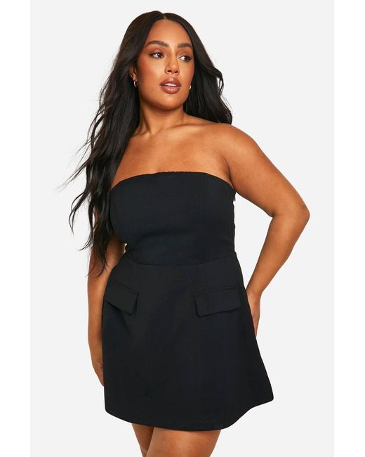 Boohoo Plus Structured Bandeau Mini Dress in Black | Lyst