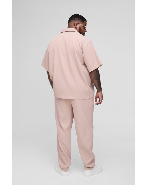 BoohooMAN Pink Plus Oversized Pleated Shirt & Tapered Trouser Set for men