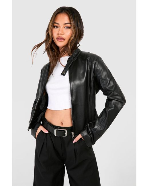 Boohoo Black Fitted Moto Faux Leather Jacket