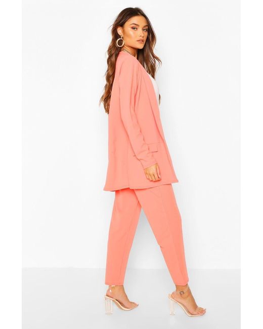 Boohoo Tailored Blazer And Self Fabric Belt Pants Suit in Pink | Lyst