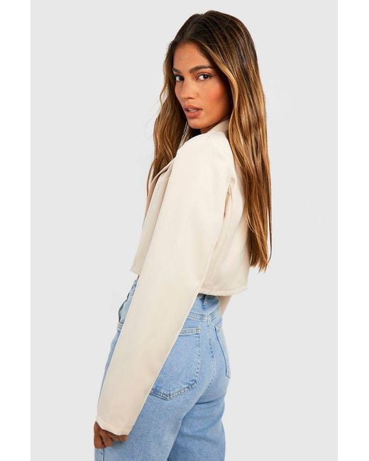 Boohoo Blue Basic Woven Single Button Crop Blazer
