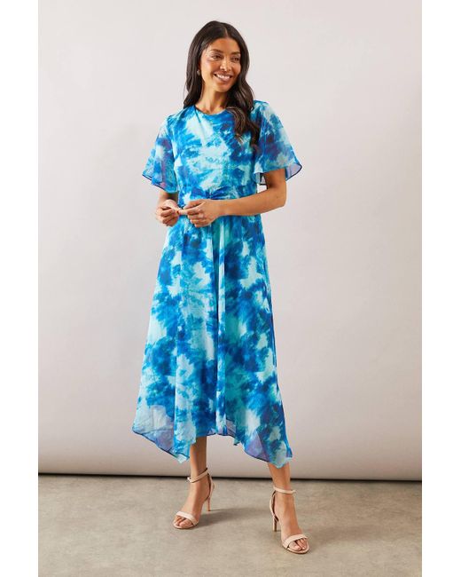 Wallis Blue Abstract Chiffon Twist Front Midi Dress